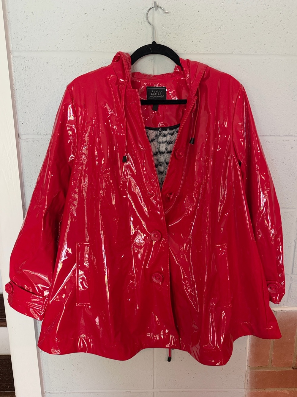 UbU Red Vinyl Hooded Rain Jacket